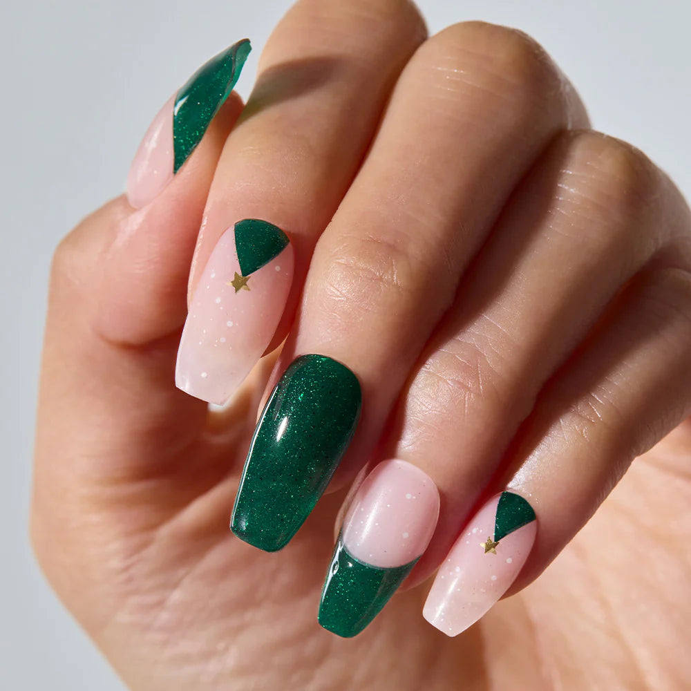 simli yeşil takma tırnak seti