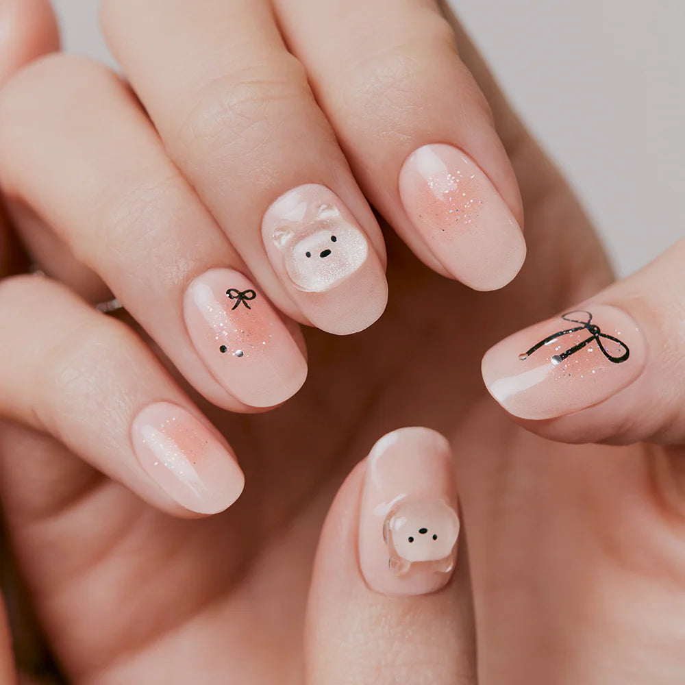 krem rengi simli jel tırnak manikür