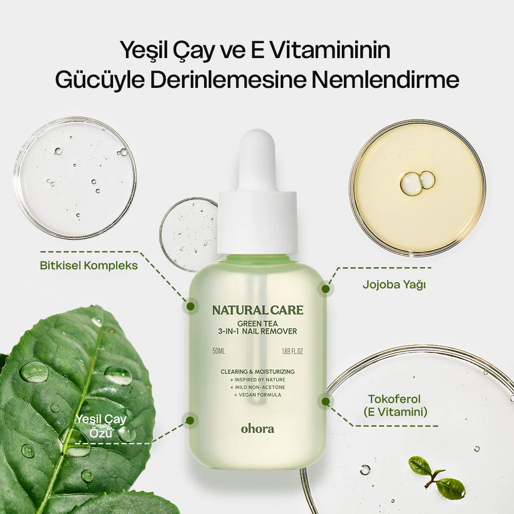Ohora Asetonsuz Jel, Takma Tırnak ve Oje Çıkarıcı 50ml - Yeşil Çaylı Nemlendirici Solüsyon