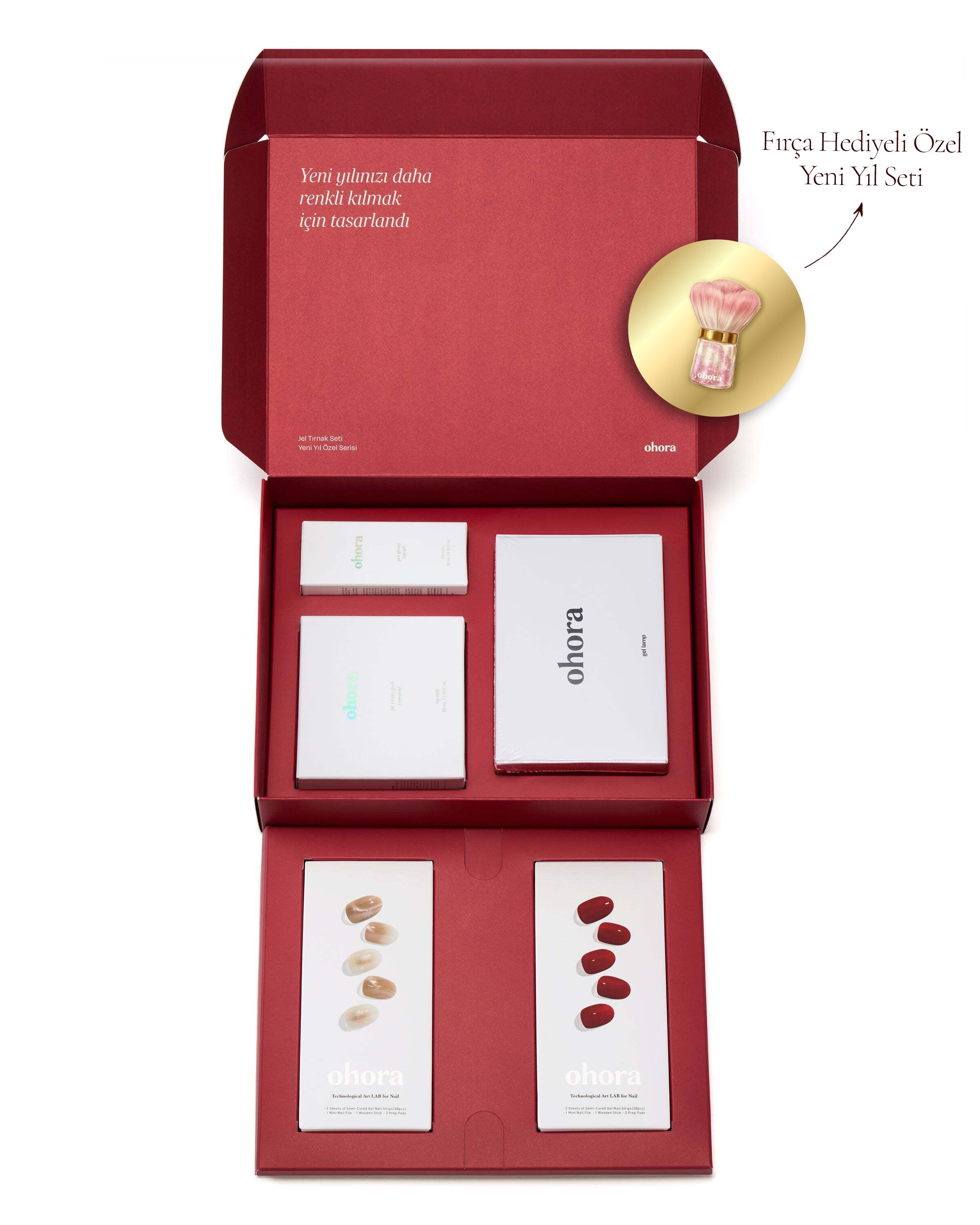 Ohora Signature Gloss Yeni Yıla Özel Jel Tırnak Seti - 2 Kutu Jel Tırnak, Top Coat, Çıkarıcı, UV Lamba