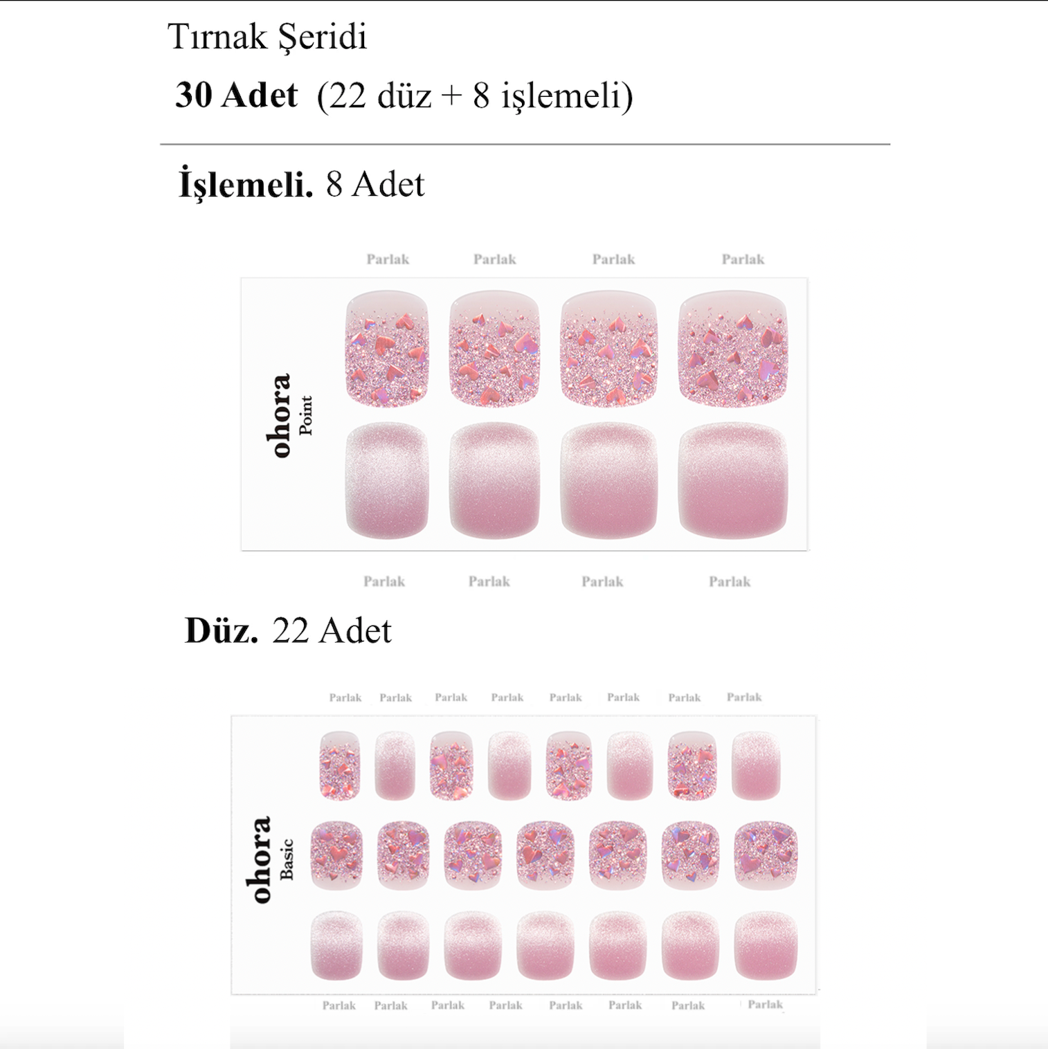 P Heart Glimmer Jel Tırnak 30 Adet, 2 Kullanım