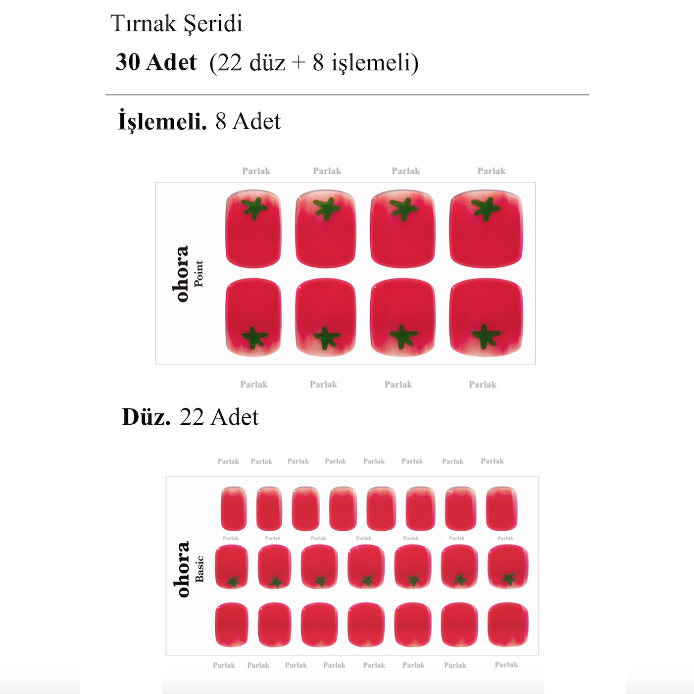 P Cherry Tomato Jel Tırnak 30 Adet, 2 Kullanım