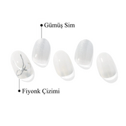 gümüş simli fiyonk desenli jel tırnaklar