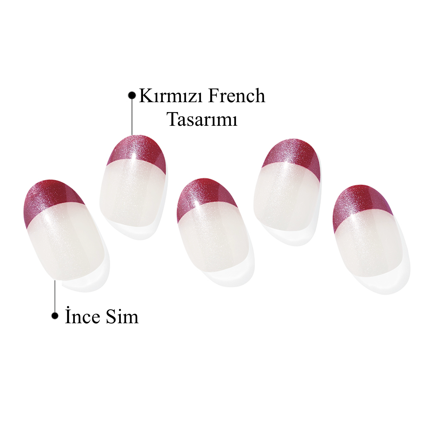 kırmızı french ve simli takma tırnaklar