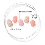 altın folyo çizgi ve pembe renkli jel tırnaklar