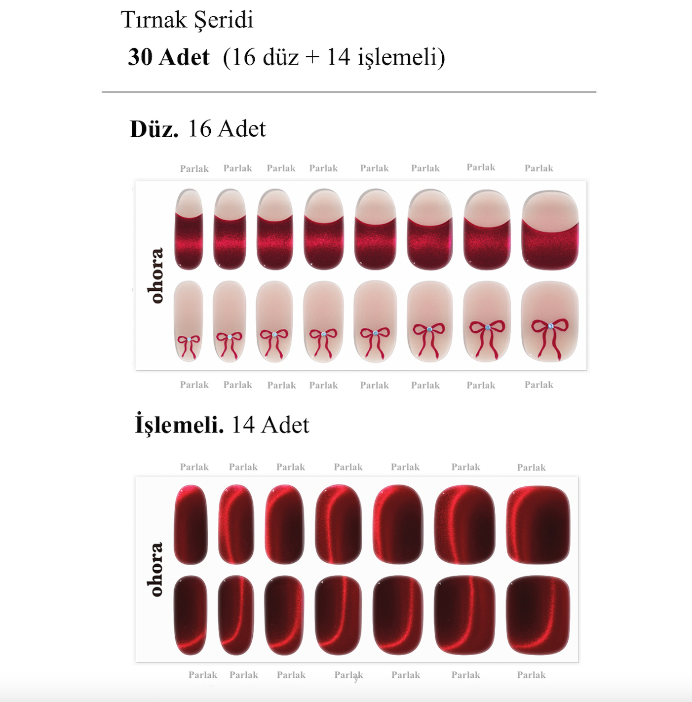 N Crimson Bow Jel Tırnak 30 Adet, 2 Kullanım