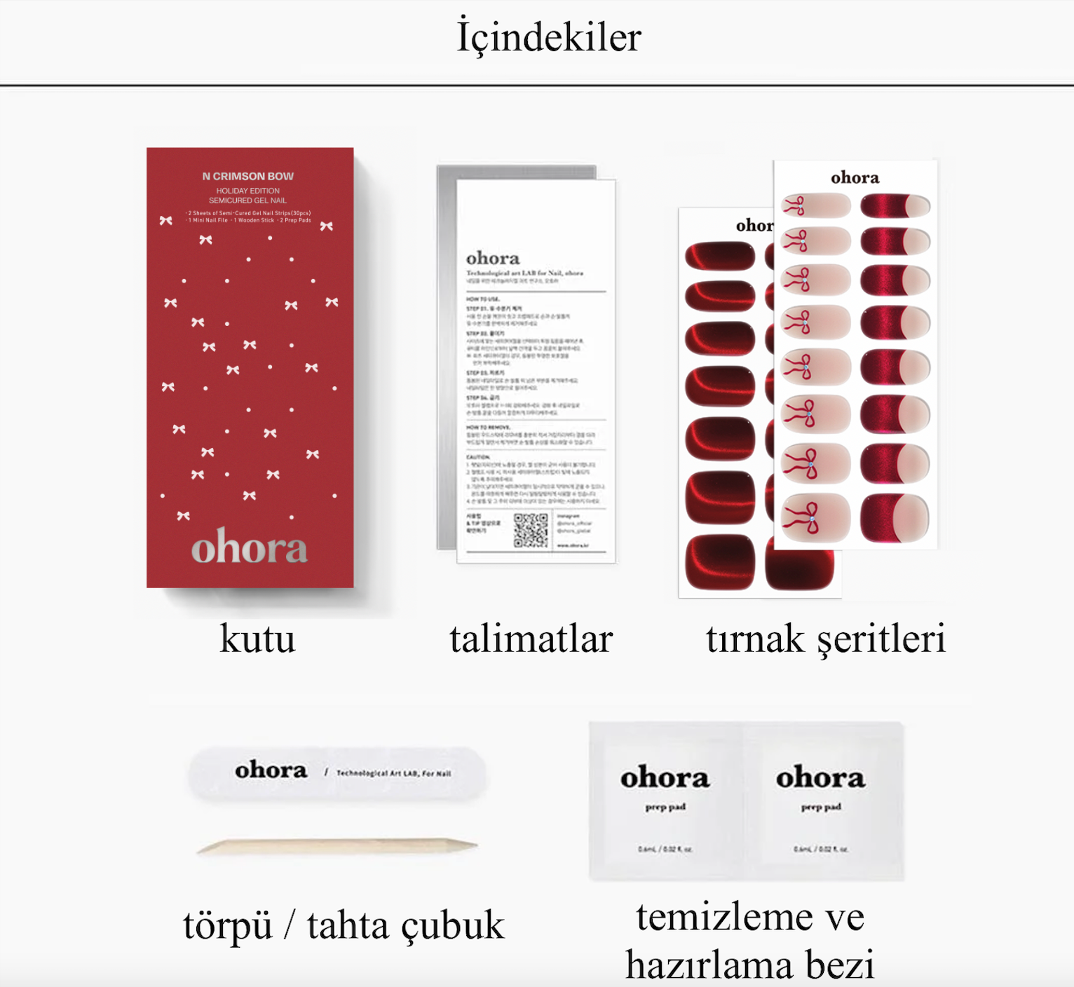 N Crimson Bow Jel Tırnak 30 Adet, 2 Kullanım