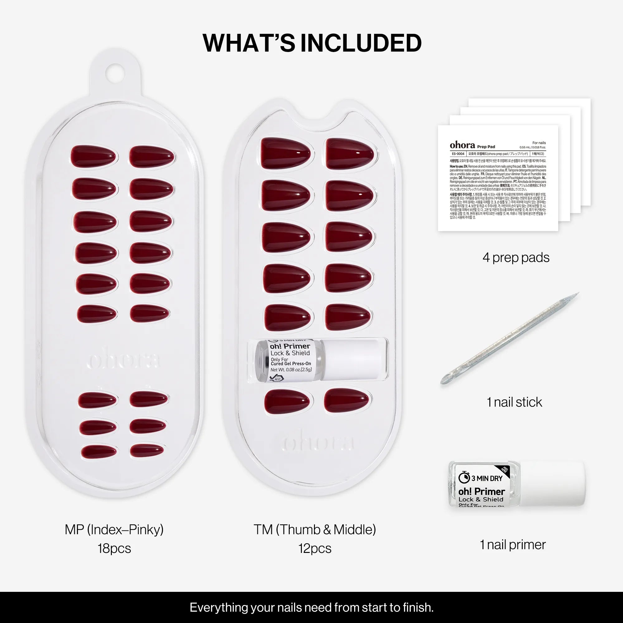 Allure Burgundy Jel Takma Tırnak Kısa Oval 30 Adet paket içeriği: 30 adet jel tırnak, 4 hazırlama bezi, oh! Primer ve tahta çubuk
