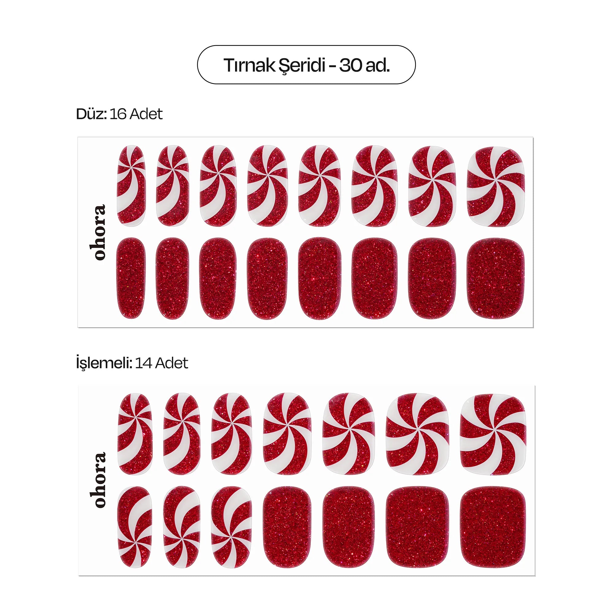N Candycane Swirl Jel Tırnak 30 Adet, 2 Kullanım
