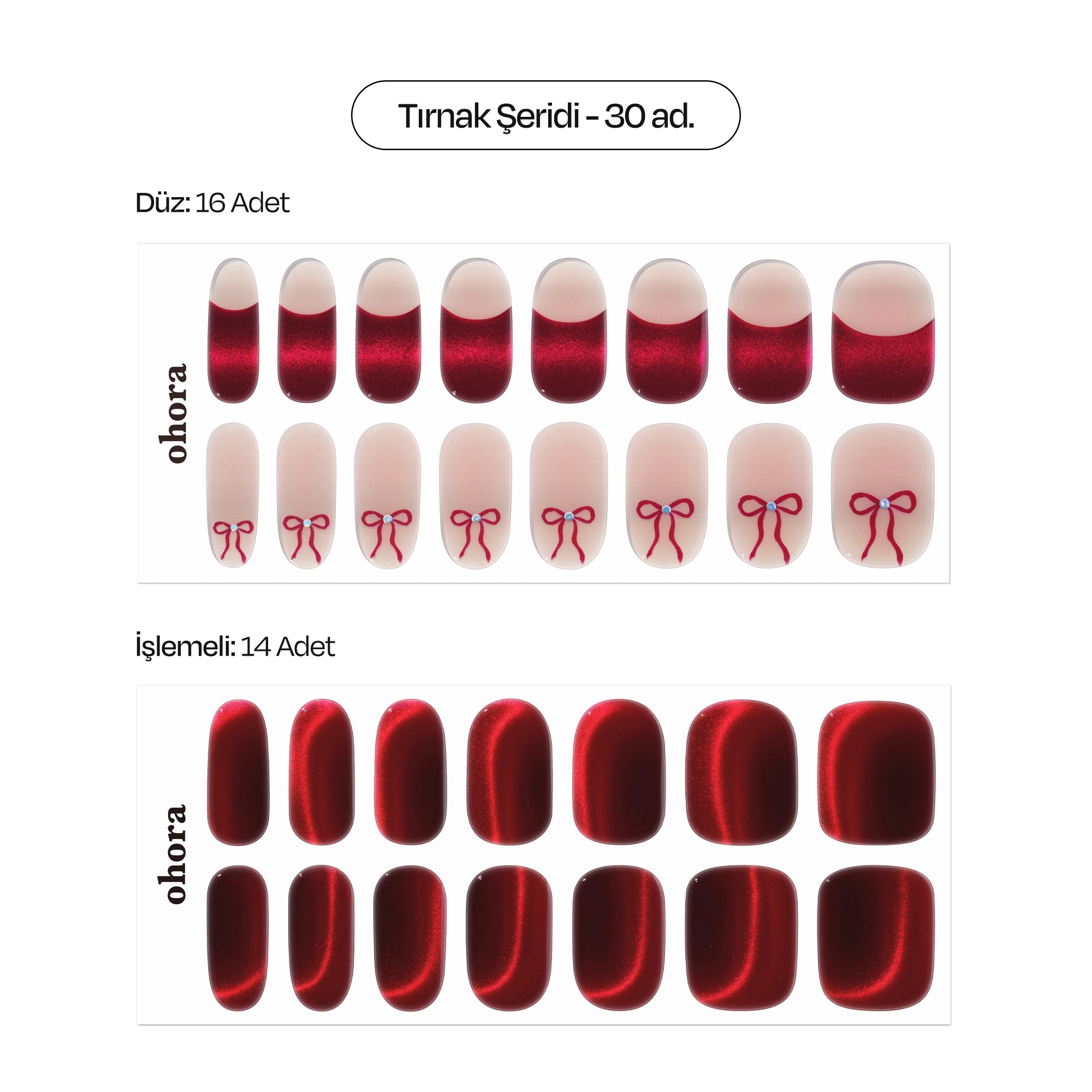 N Crimson Bow Jel Tırnak 30 Adet, 2 Kullanım