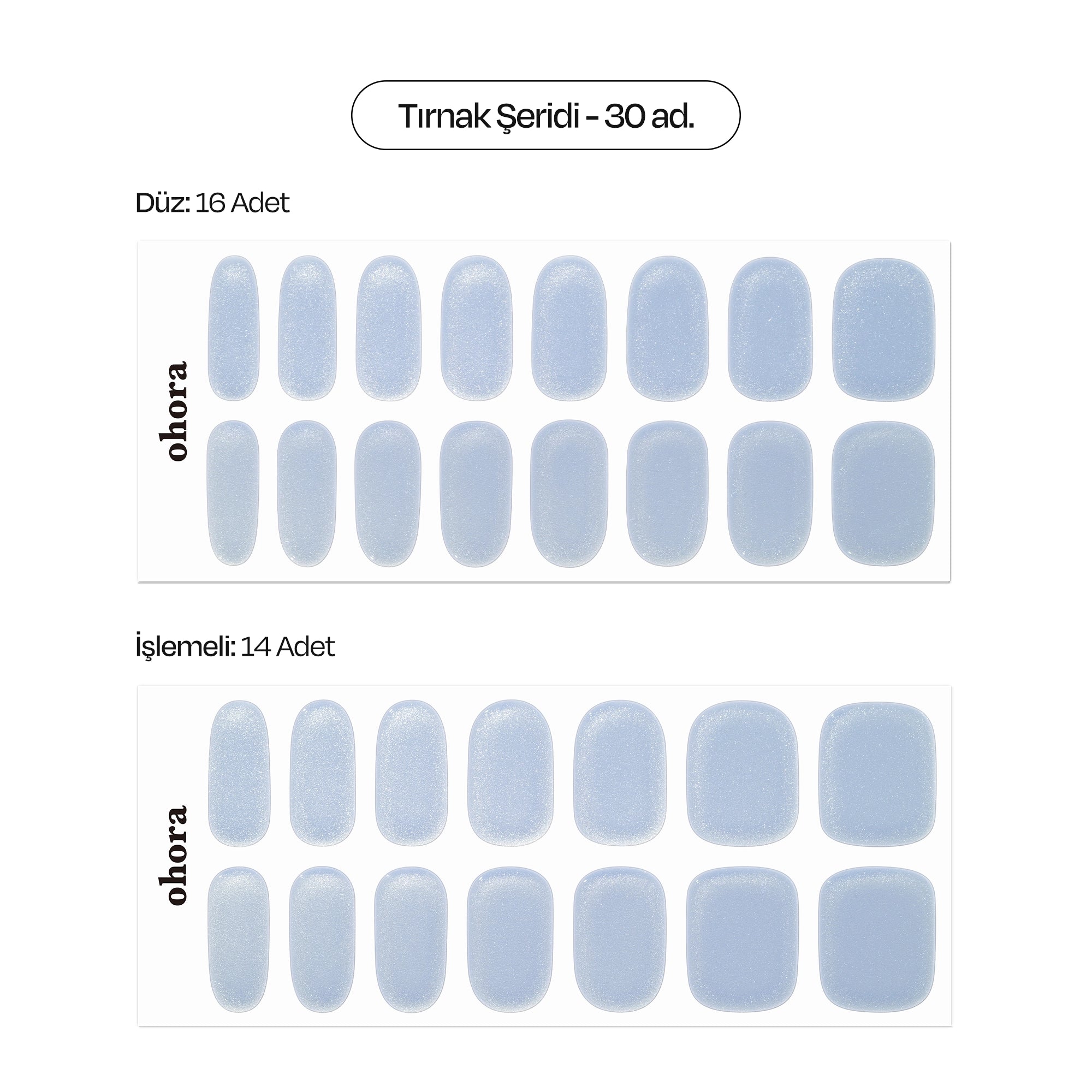 N Light Blue Chrome Jel Tırnak 30 Adet, 2 Kullanım