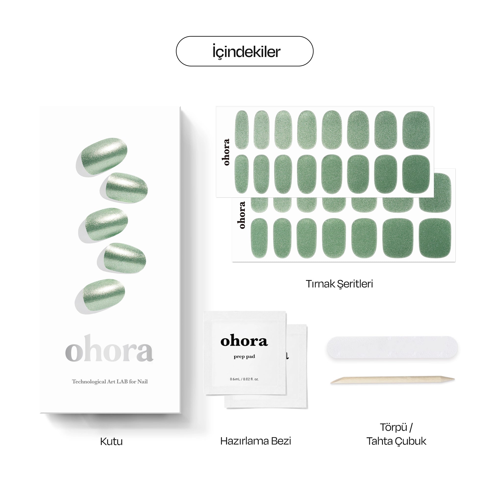 N Matcha Chrome Jel Tırnak 30 Adet, 2 Kullanım