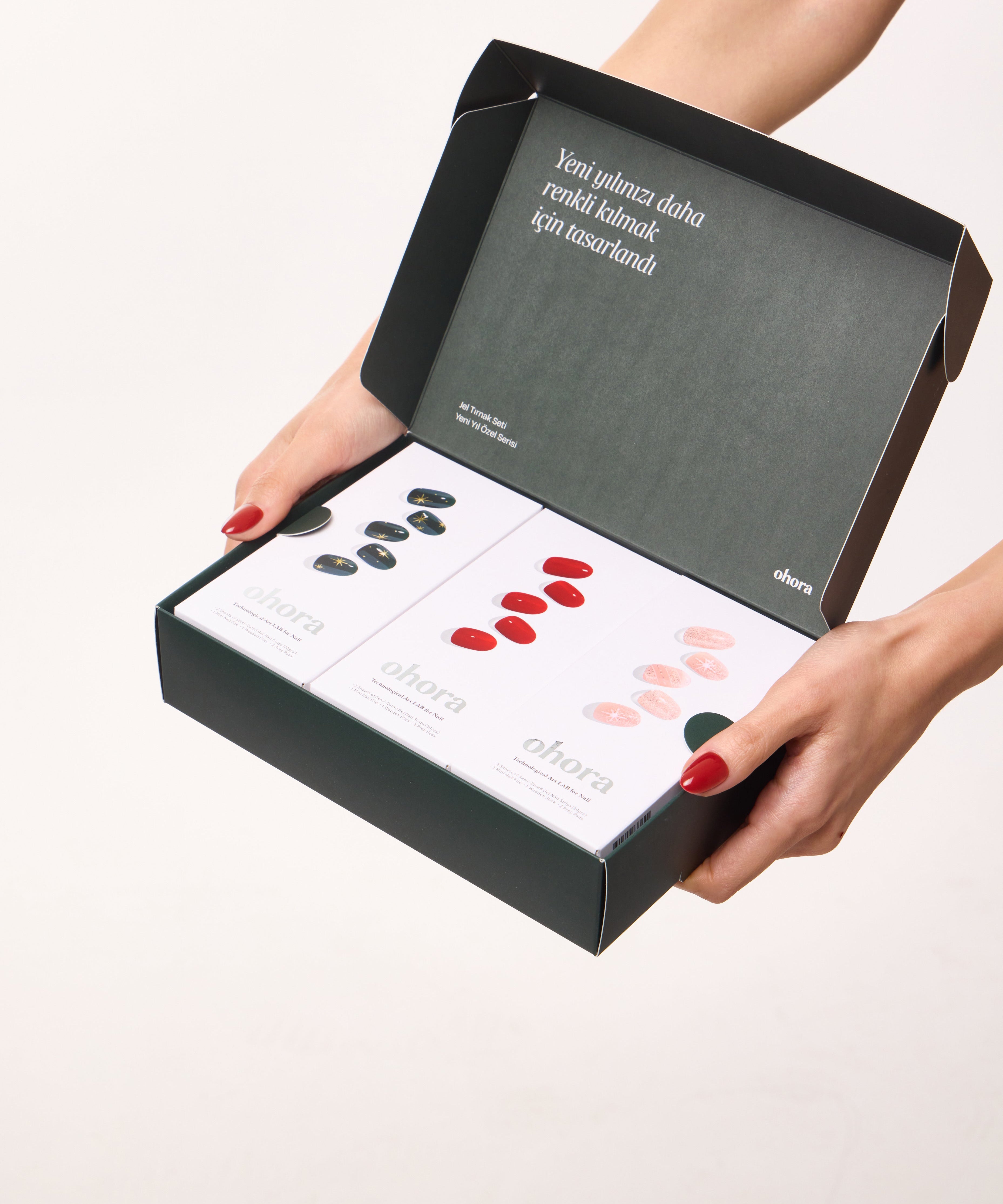 yeşil kırmızı ışıltılı pembe renkli takma tırnak seti