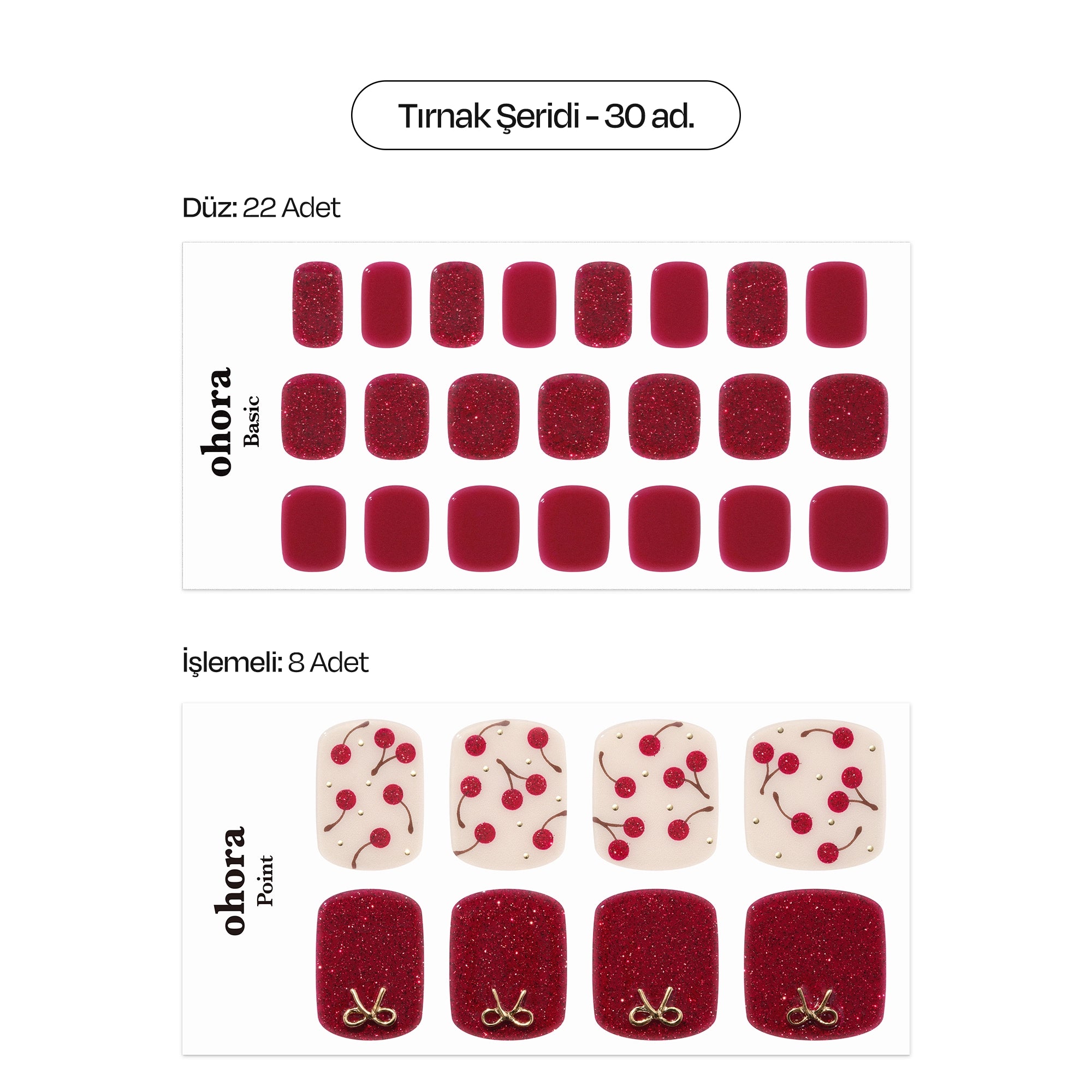 P Cherry Rouge Jel Tırnak 30 Adet, 2 Kullanım