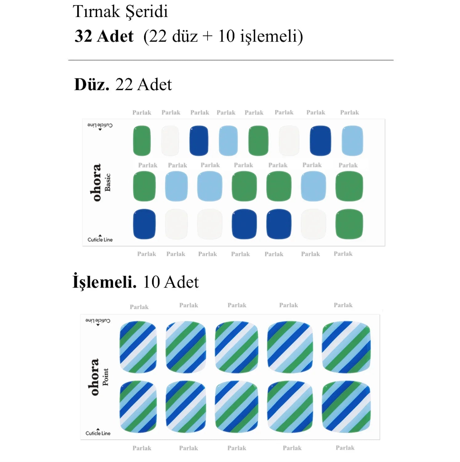 P Lollie Stripe Jel Tırnak 32 Adet 2 Kullanım