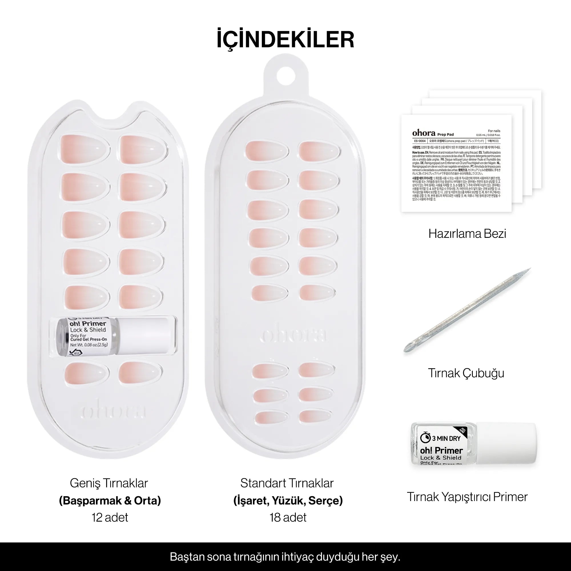 Soft Babyboomer Jel Takma Tırnak Kısa Oval 30 Adet paket içeriği: 30 adet jel tırnak, 4 hazırlama bezi, oh! Primer ve tahta çubuk