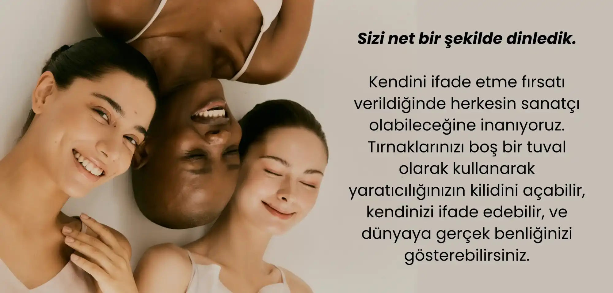 Doğal, sağlıklı görünen cilde sahip üç farklı kadın.